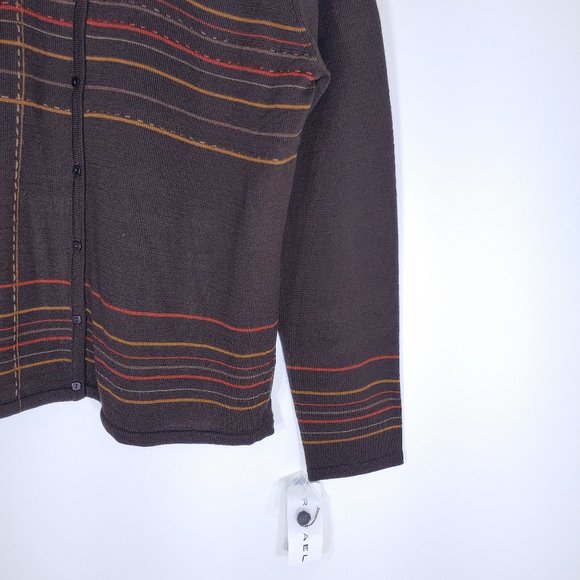 NWT Rafael Brown Striped Cardigan Acrylic & Wool - Picture 5 of 9